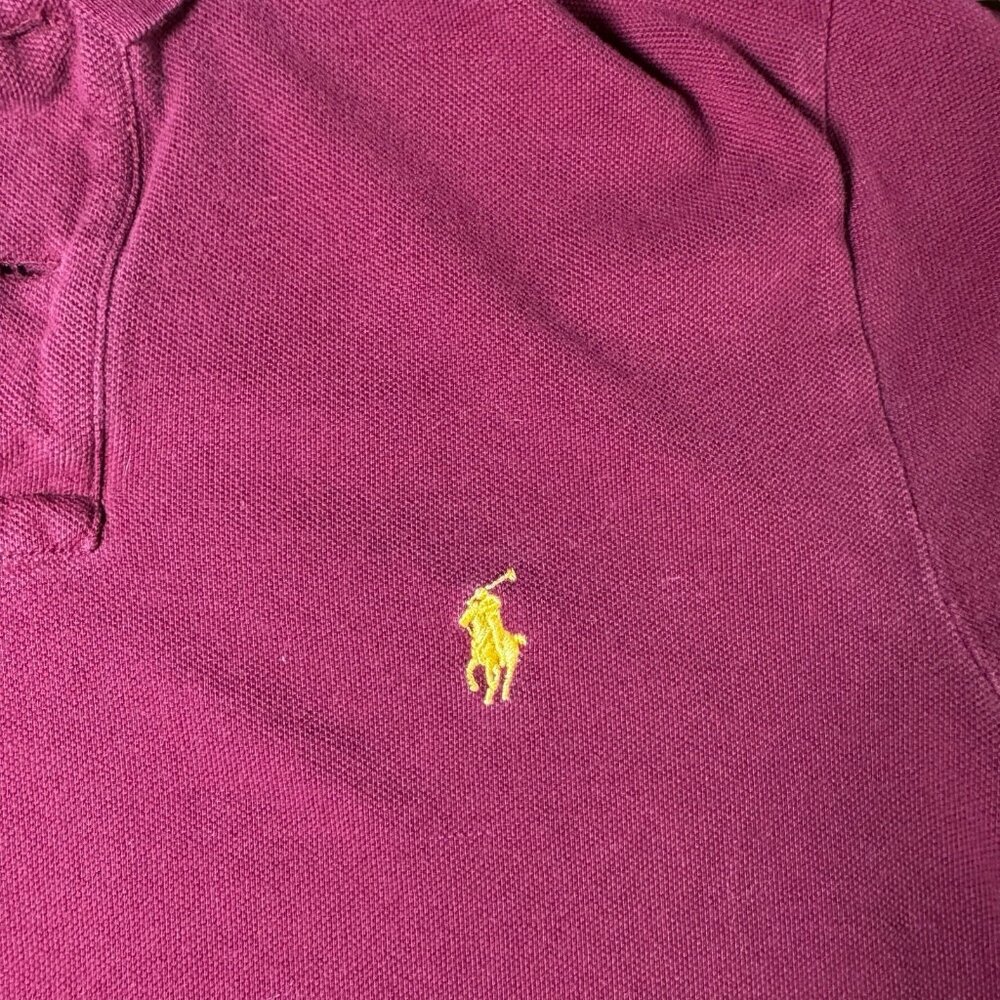 Polo Ralph Lauren Collared Shirt Burgundy Yellow Pony Mens Medium Wine Color - Picture 2 of 7